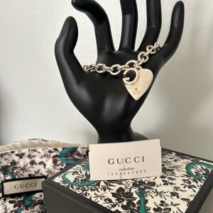 Gucci Silver Heart Charm Bracelet